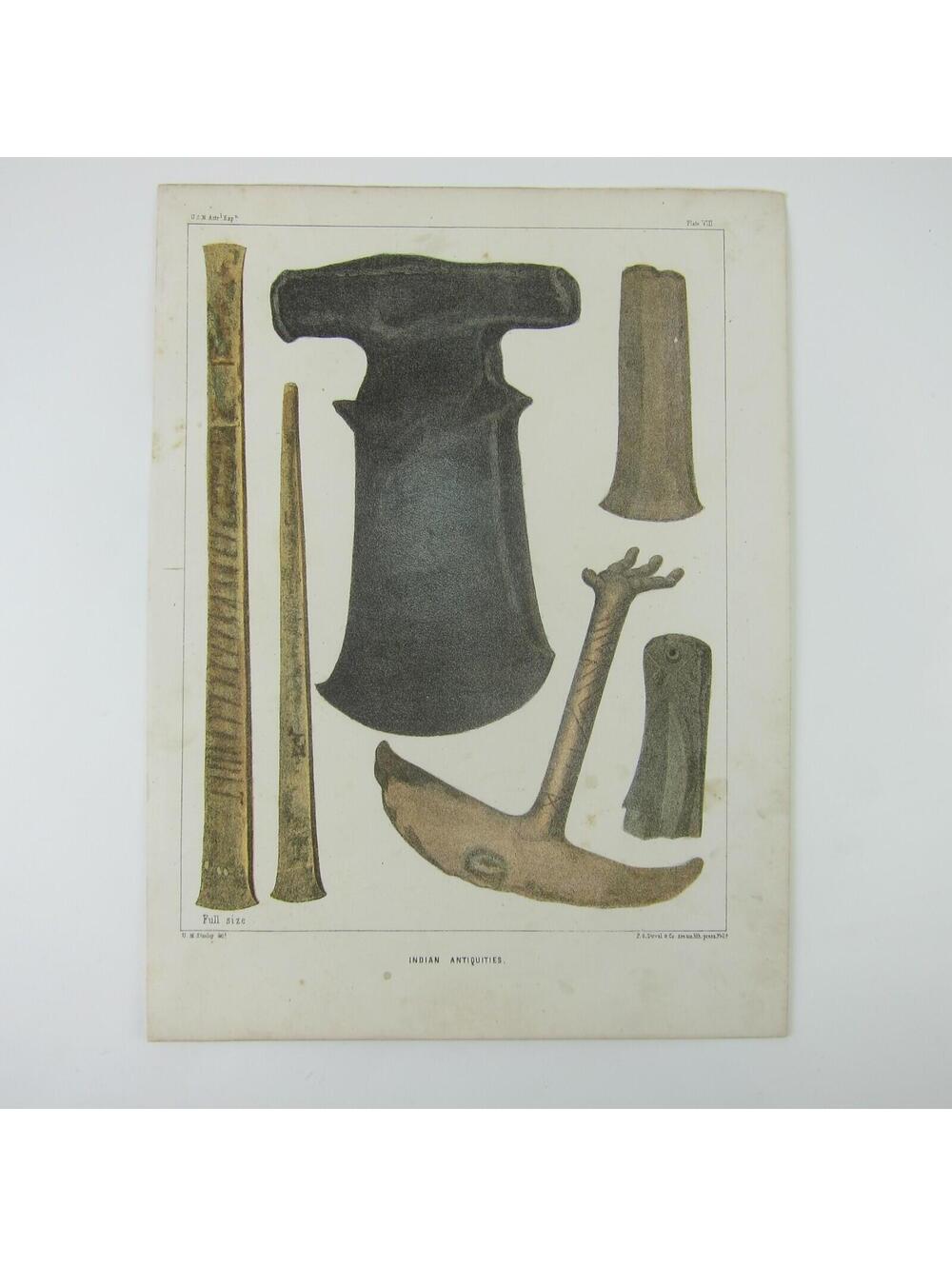 Antique 1855 Chromolithograph Print Indian Antiquities John Mix Stanley RARE
